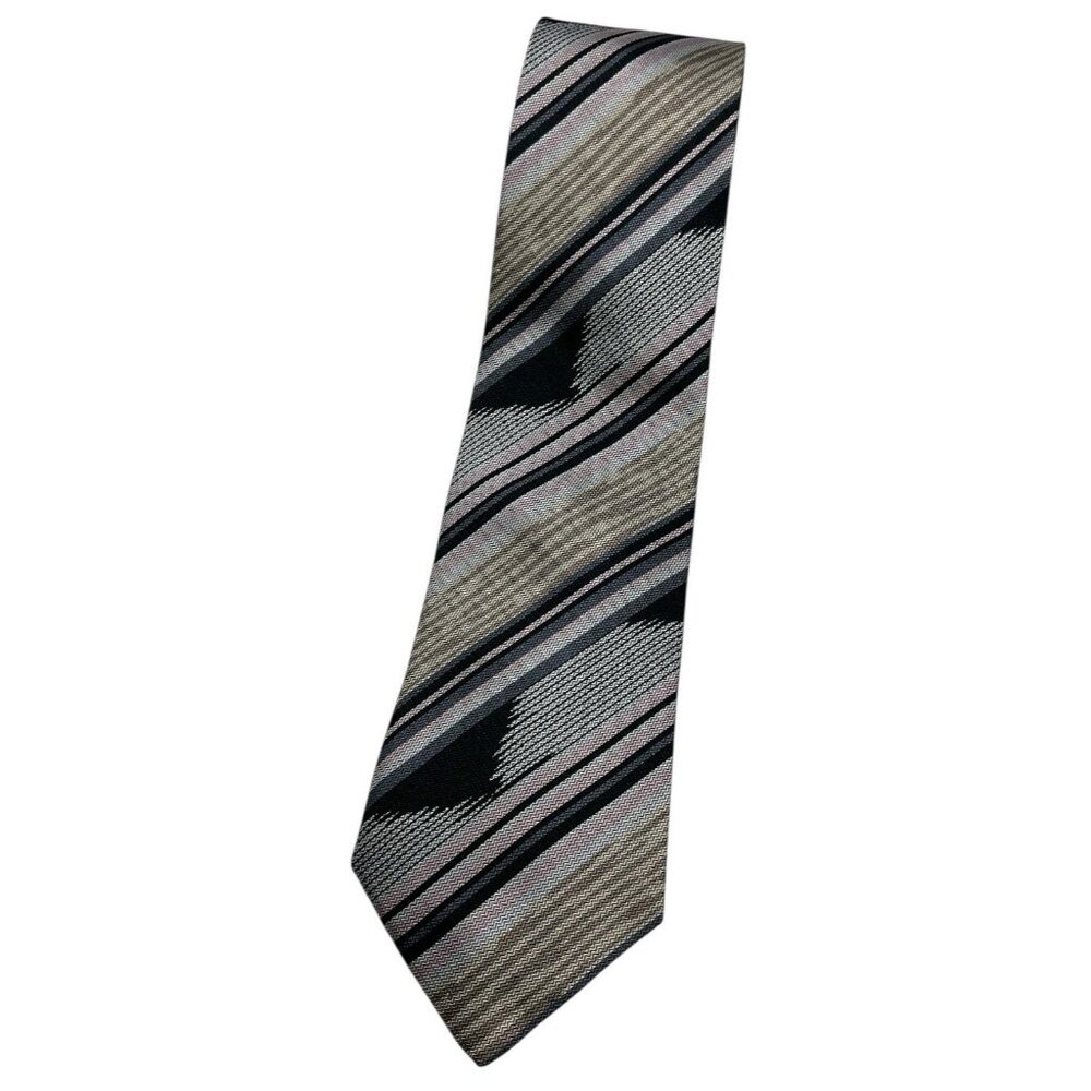 MISSONI Men's 100% Silk Necktie LUXURY Tie Gray Beige Geometric W:3.7" EUC
